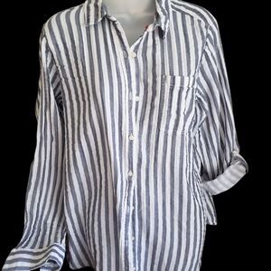 St. John's Bay Blue and White Striped Button Down Shirt